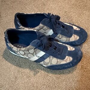 Coach Navy and Cream Patterned Sneakers